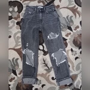 PacSun Mom Jeans Women's Size 23 High Rise Gray Destroyed Grunge Cropped Denim